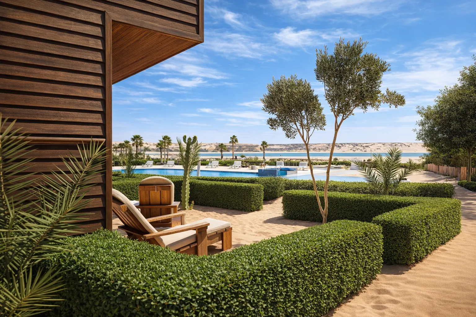 Bungalow avec vue sur mer et terrasse donnant sur le lagon de Dakhla